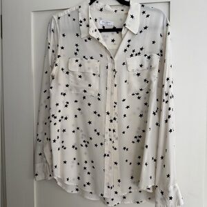 Equipment Cream Button-Down Silk Shirt with Black Star Print